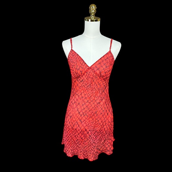 Victoria's Secret Dresses & Skirts - Vtg Y2K Victoria Secrets Silk Red Snake Print Slip Dress Tieback Spaghetti Strap